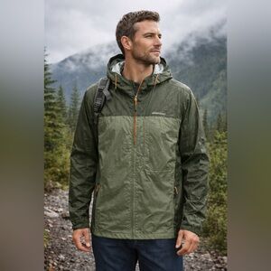 Eddie Bauer Weatheredge Rain Jacket Men’s Large Tall Green Colorblock Shell